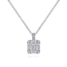 14K White Gold Baguette and Round Diamond Square Pendant Necklace - 0.45 ct