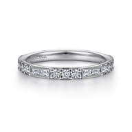 14K White Gold Baguette and Round Diamond Stackable Ring