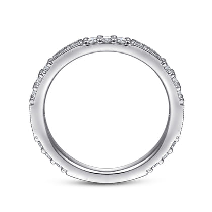 14K White Gold Baguette and Round Diamond Stackable Ring