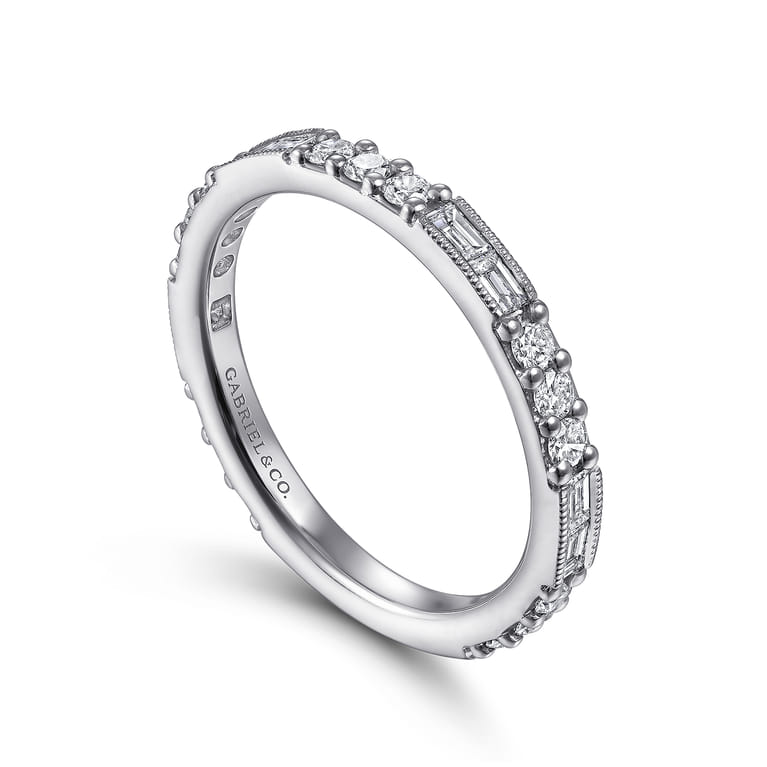 14K White Gold Baguette and Round Diamond Stackable Ring - 0.6 ct - Shot 3