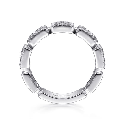 14K White Gold Baguette and Round Diamond Station Ring