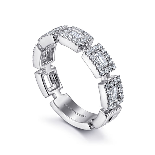14K White Gold Baguette and Round Diamond Station Ring - 0.55 ct - Shot 3