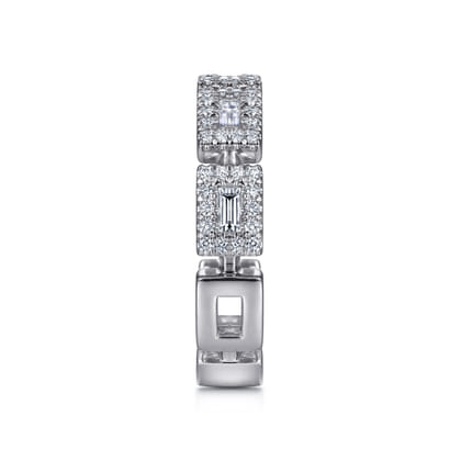 14K White Gold Baguette and Round Diamond Station Ring