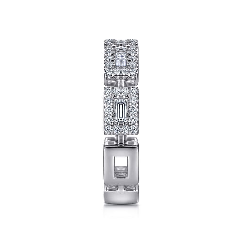 14K White Gold Baguette and Round Diamond Station Ring - 0.55 ct - Shot 4