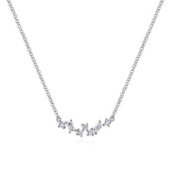 14K White Gold Baguette and Round Diamond Zig Zag Necklace