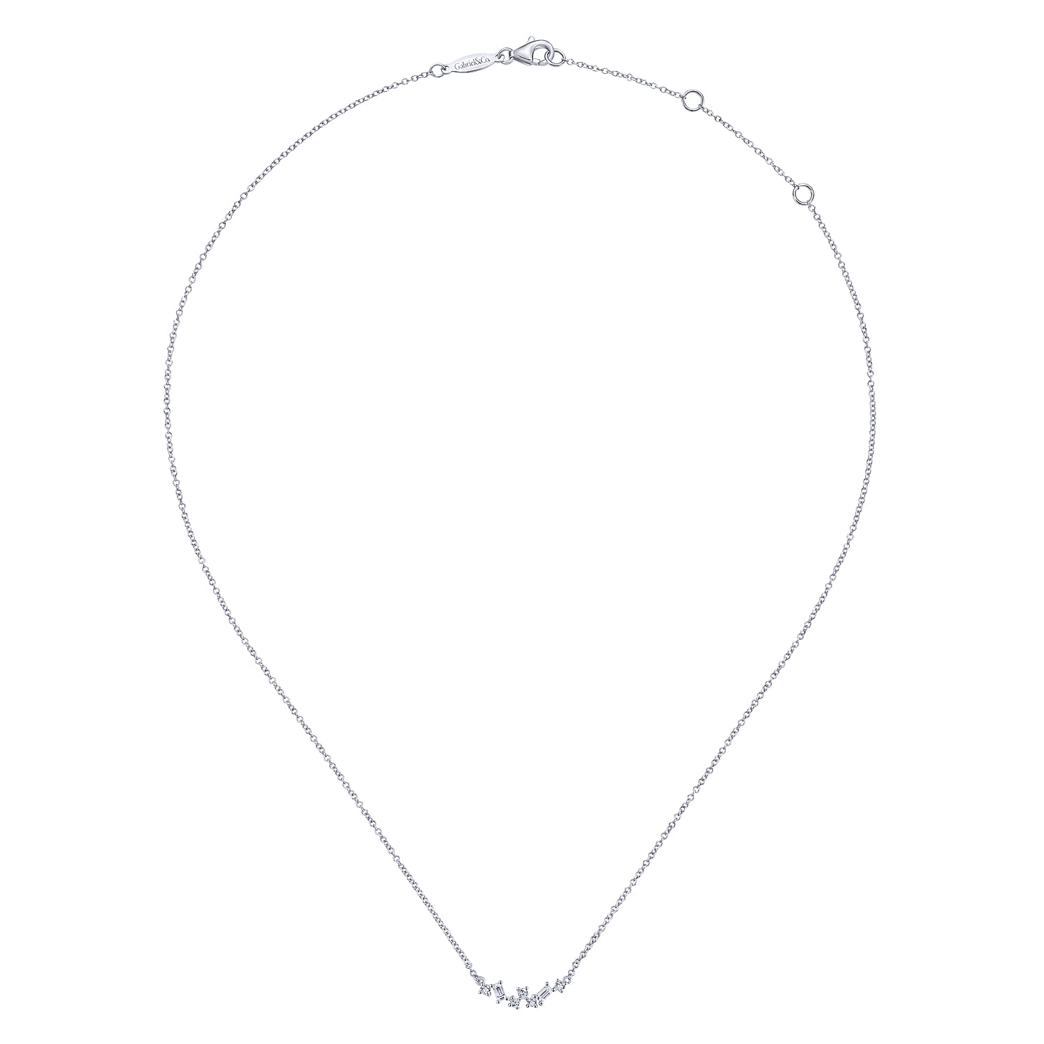 14K White Gold Baguette and Round Diamond Zig Zag Necklace - 0.2 ct - Shot 2