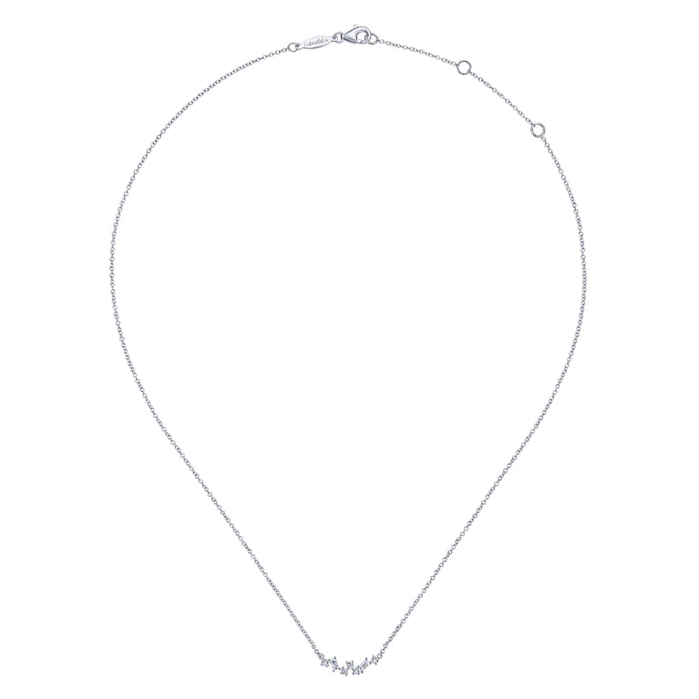 14K White Gold Baguette and Round Diamond Zig Zag Necklace - 0.2 ct - Shot 2