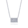 14K White Gold Baguette and Round Halo Rectangular Diamond Pendant Necklace - 0.19 ct