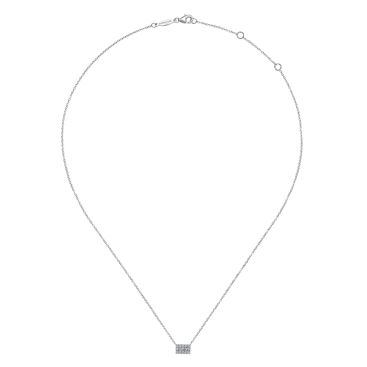14K White Gold Baguette and Round Halo Rectangular Diamond Pendant Necklace - 0.19 ct - Shot 2