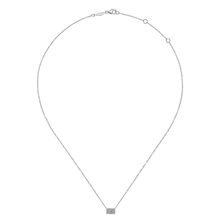 14K White Gold Baguette and Round Halo Rectangular Diamond Pendant Necklace - 0.19 ct - Shot 2