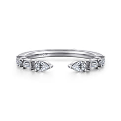 14K White Gold Baguette and Round Open Diamond Band