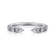 14K White Gold Baguette and Round Open Diamond Band