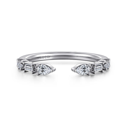 14K White Gold Baguette and Round Open Diamond Band