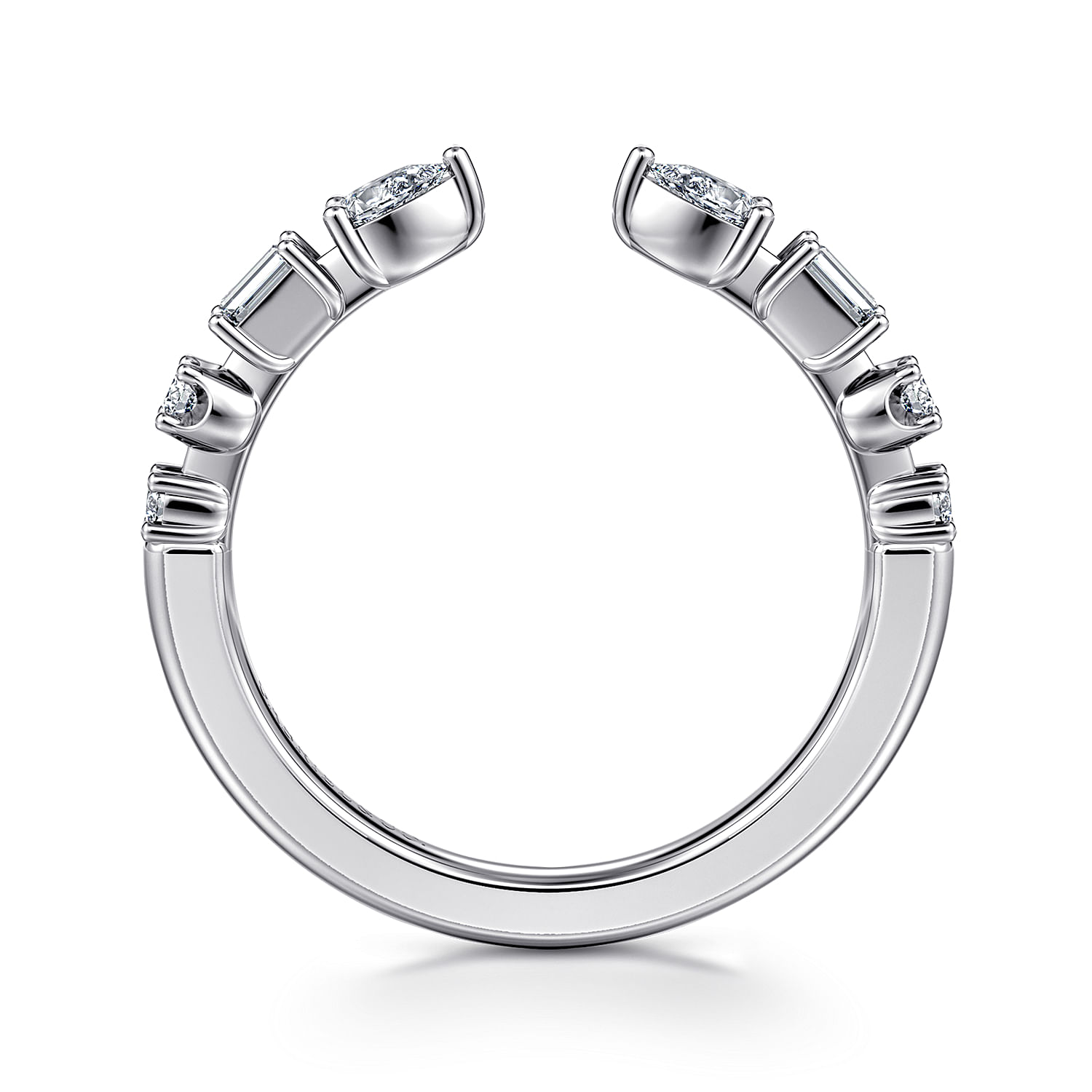 14K White Gold Baguette and Round Open Diamond Band