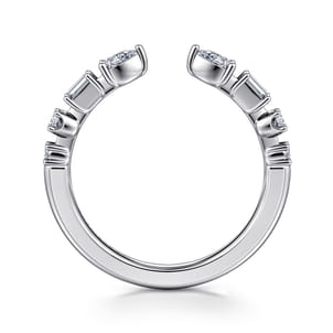 14K White Gold Baguette and Round Open Diamond Band
