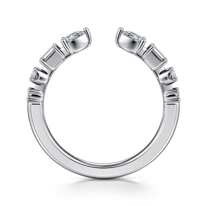 14K White Gold Baguette and Round Open Diamond Band