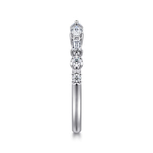 14K White Gold Baguette and Round Open Diamond Band