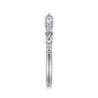 14K White Gold Baguette and Round Open Diamond Band