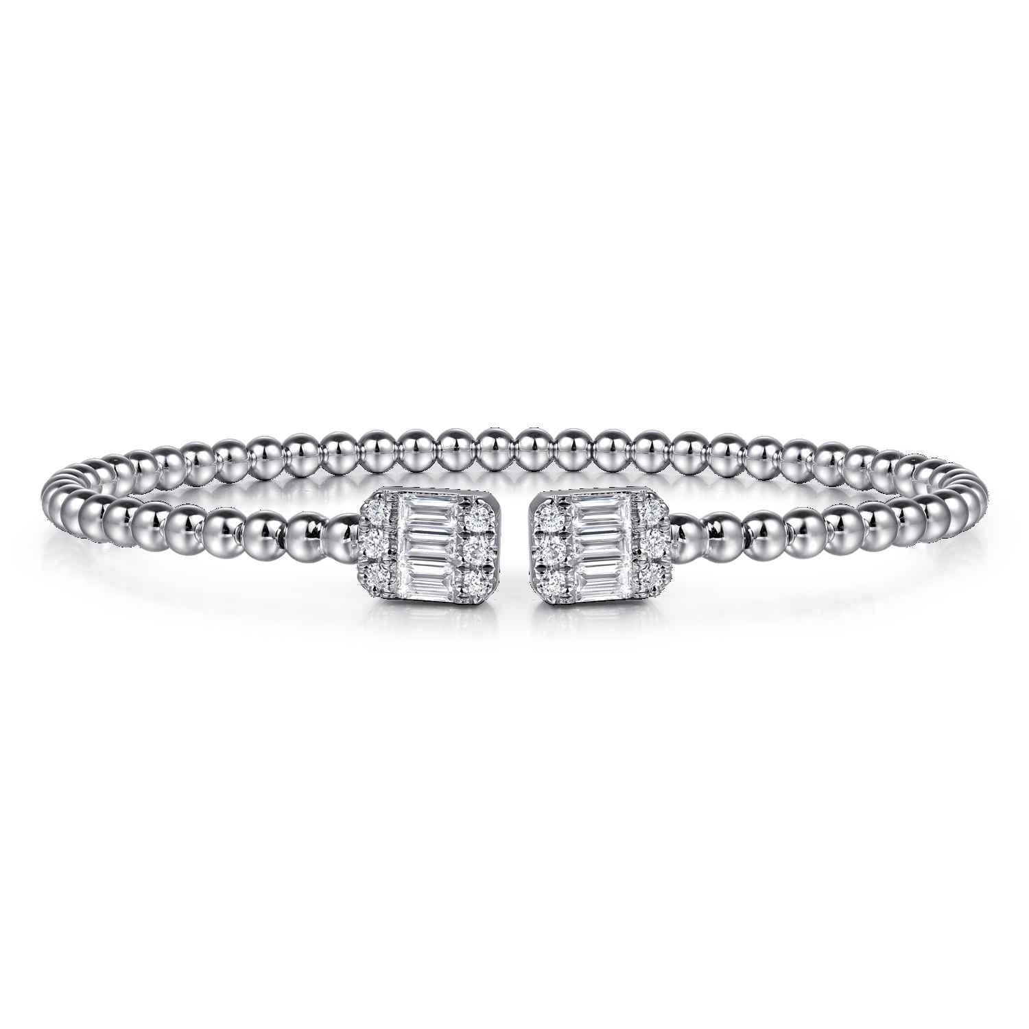 14K White Gold Baguette and Round Rectangular Bujukan Bangle - 0.85 ct - Shot 1