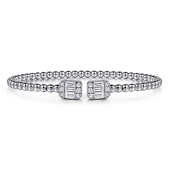 14K White Gold Baguette and Round Rectangular Bujukan Bangle