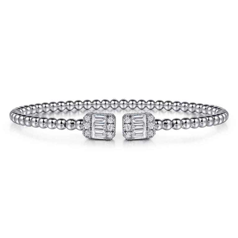 14K White Gold Baguette and Round Rectangular Bujukan Bangle - 0.85 ct - Shot 1