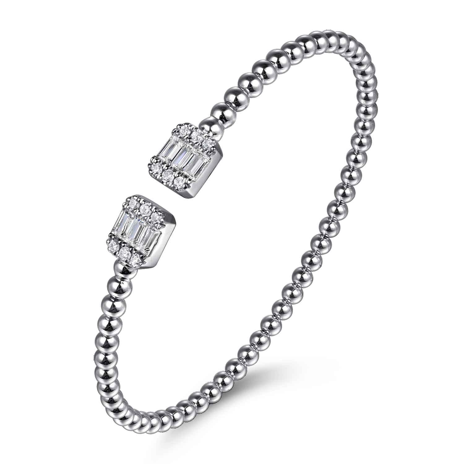 14K White Gold Baguette and Round Rectangular Bujukan Bangle - 0.85 ct - Shot 2