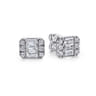 14K White Gold Baguette and Round Rectangular Diamond Earrings - 0.85 ct