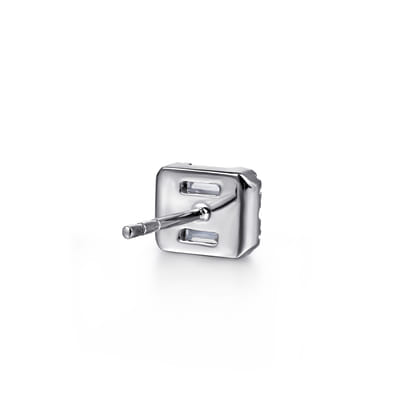 14K White Gold Baguette and Round Rectangular Diamond Earrings