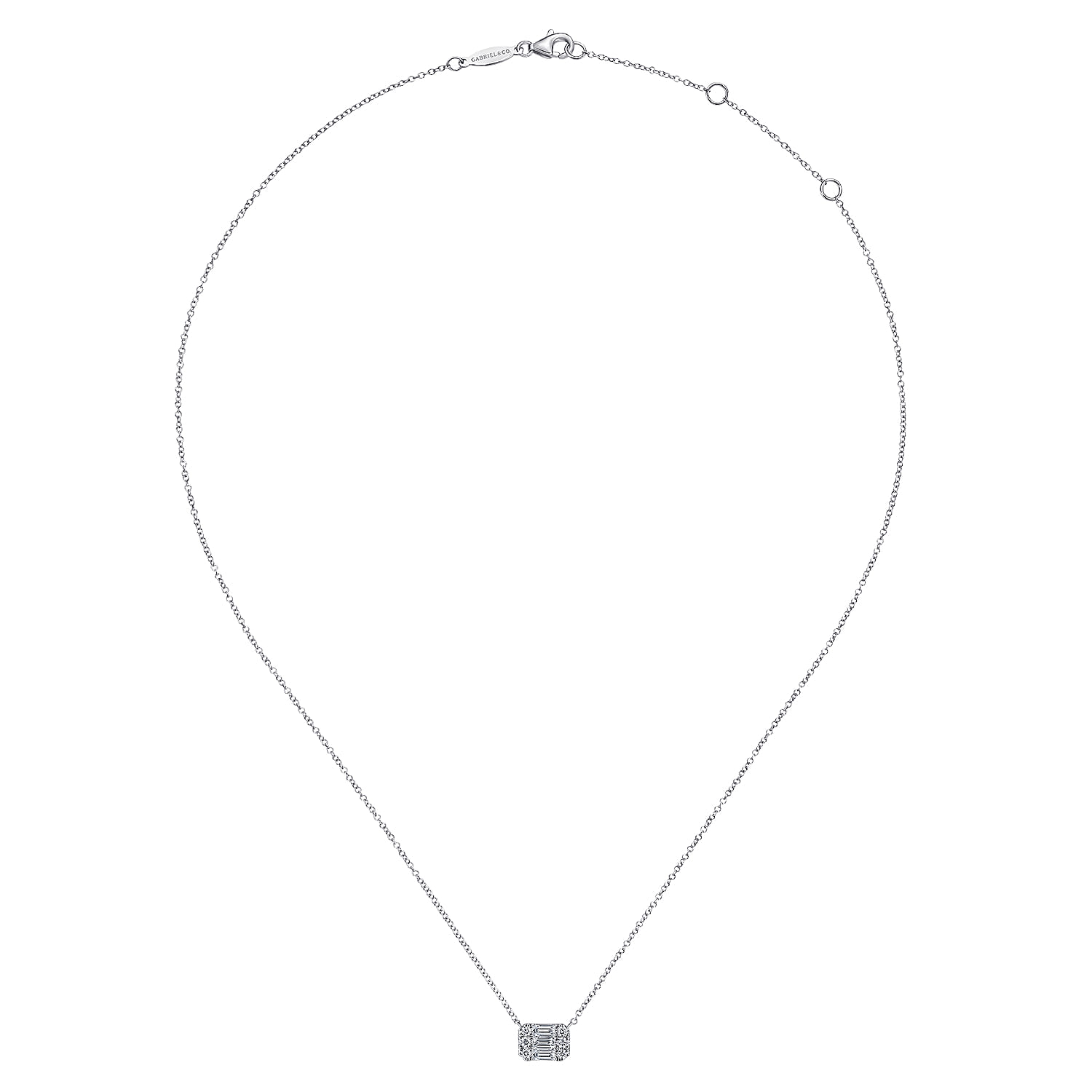 14K White Gold Baguette and Round Rectangular Diamond Pendant Necklace - 0.38 ct - Shot 2