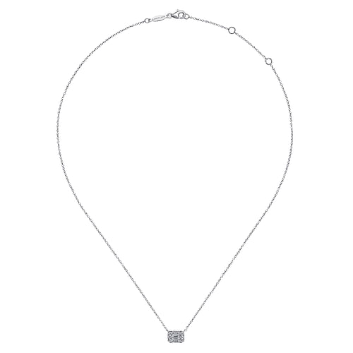 14K White Gold Baguette and Round Rectangular Diamond Pendant Necklace - 0.38 ct - Shot 2