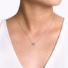 14K White Gold Baguette and Round Rectangular Diamond Pendant Necklace - 0.38 ct