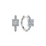 14K White Gold Baguette and Round Square Station Diamond Huggies - 0.8 ct