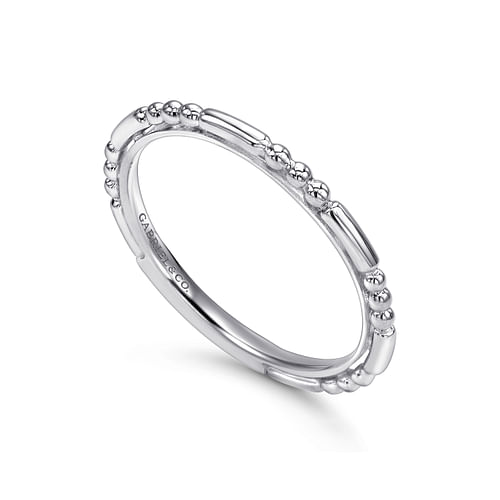 14K White Gold Ball and Bar Station Stackable Ring - Shot 3