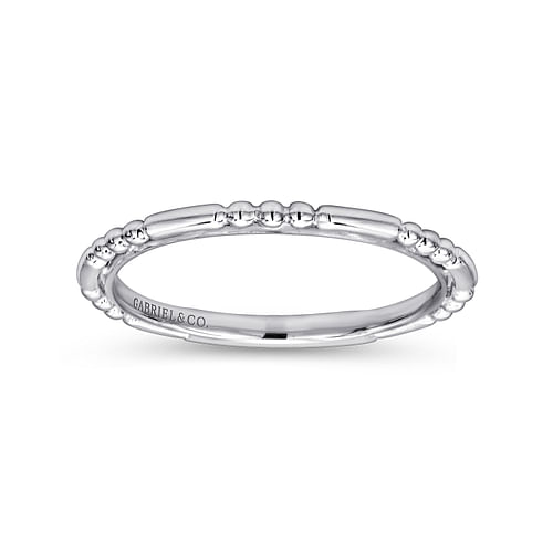 14K White Gold Ball and Bar Station Stackable Ring - Shot 4