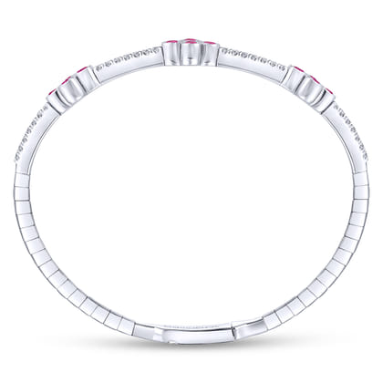 14K White Gold Bangle with Diamond and Ruby Quatrefoil Stations