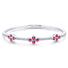 14K White Gold Bangle with Diamond and Ruby Quatrefoil Stations - 0.4 ct