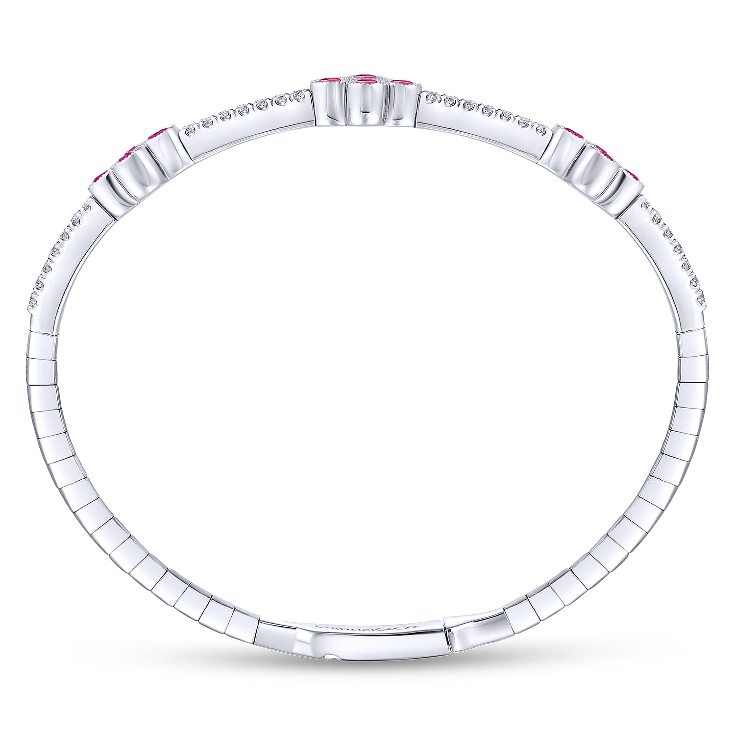 14K White Gold Bangle with Diamond and Ruby Quatrefoil Stations - 0.4 ct - Shot 3