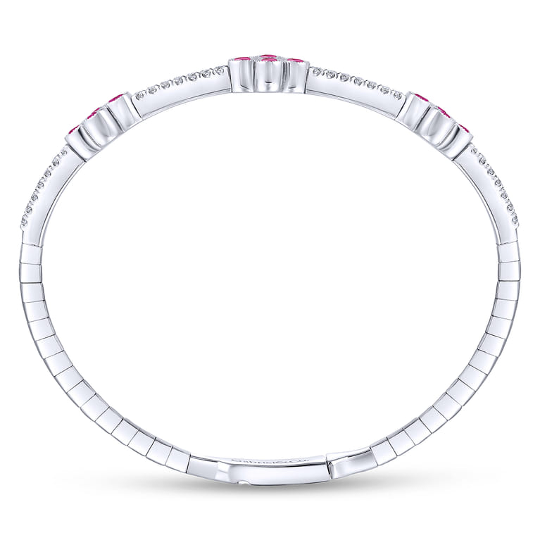 14K White Gold Bangle with Diamond and Ruby Quatrefoil Stations - 0.4 ct - Shot 3