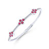 14K White Gold Bangle with Diamond and Ruby Quatrefoil Stations - 0.5 ct