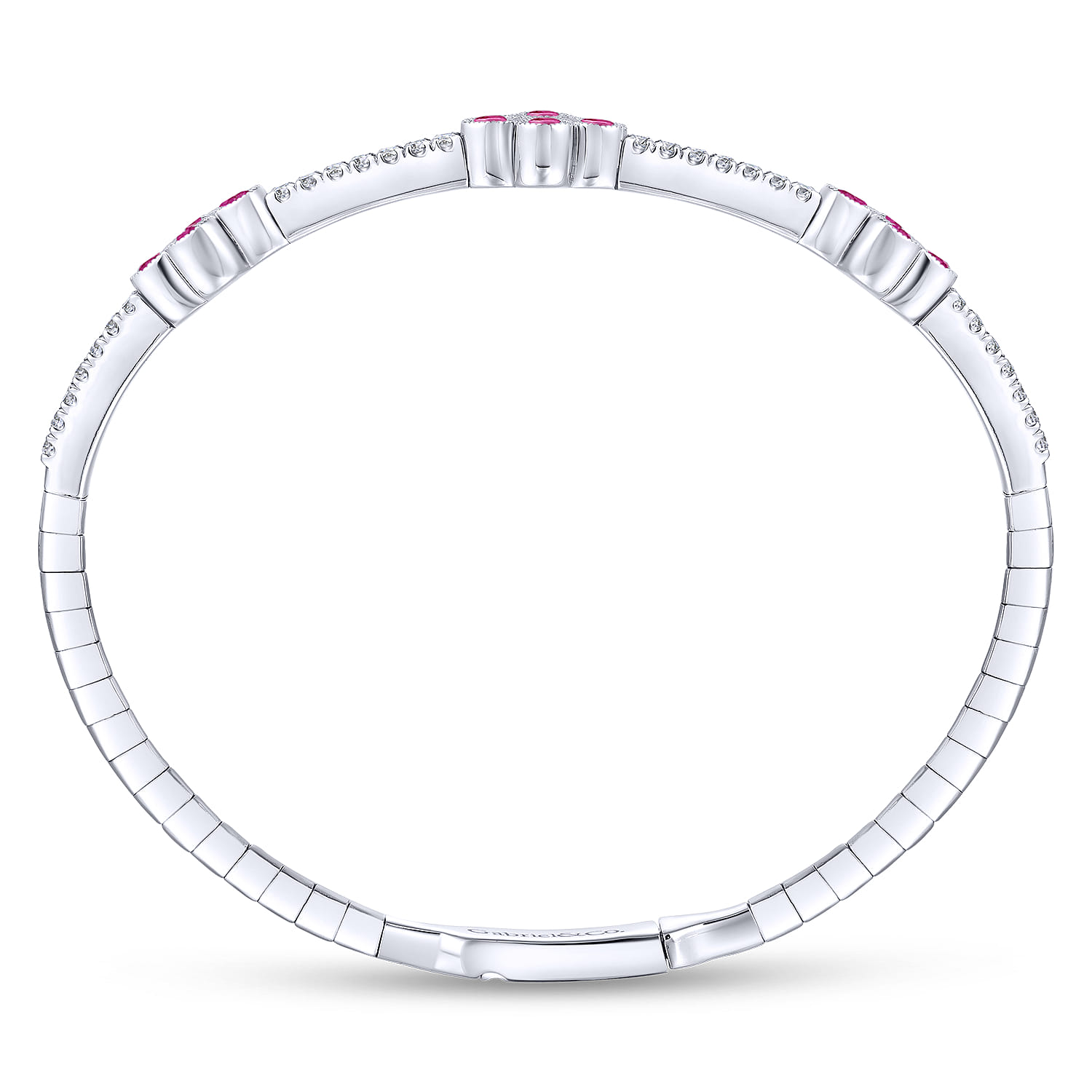 14K White Gold Bangle with Diamond and Ruby Quatrefoil Stations - 0.5 ct - Shot 3