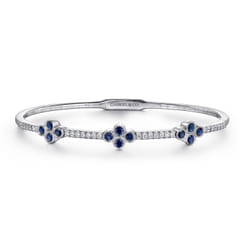 14K White Gold Bangle with Diamond and Sapphire Quatrefoil Stations