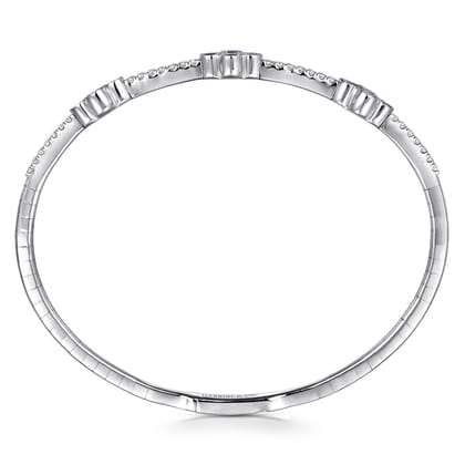 14K White Gold Bangle with Diamond and Sapphire Quatrefoil Stations
