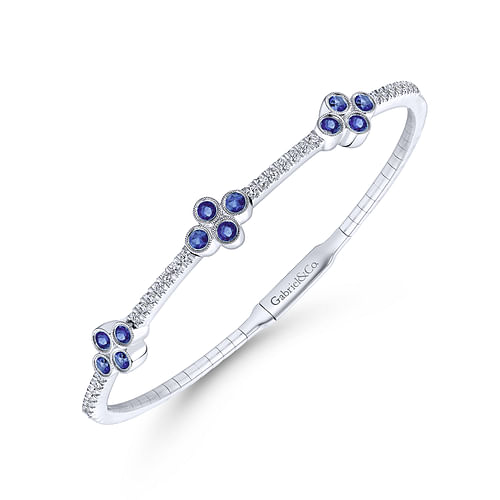 14K White Gold Bangle with Diamond and Sapphire Quatrefoil Stations - 0.5 ct - Shot 2