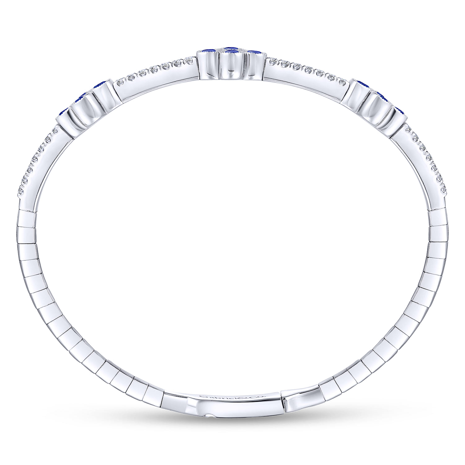 14K White Gold Bangle with Diamond and Sapphire Quatrefoil Stations - 0.5 ct - Shot 3