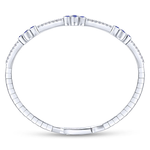 14K White Gold Bangle with Diamond and Sapphire Quatrefoil Stations - 0.5 ct - Shot 3