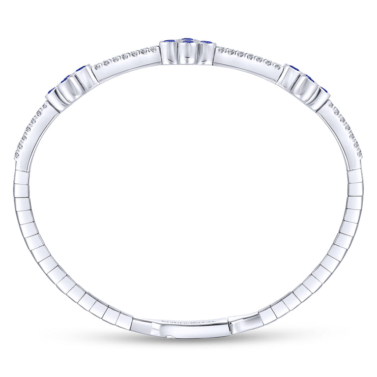 14K White Gold Bangle with Diamond and Sapphire Quatrefoil Stations - 0.5 ct - Shot 3