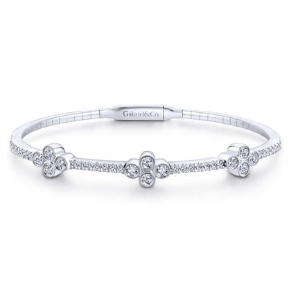 14K White Gold Bangle with Quatrefoil Diamond Stations