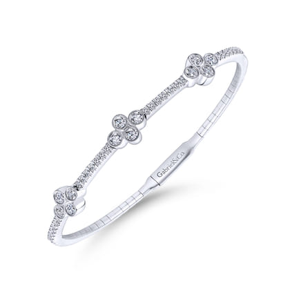 14K White Gold Bangle with Quatrefoil Diamond Stations
