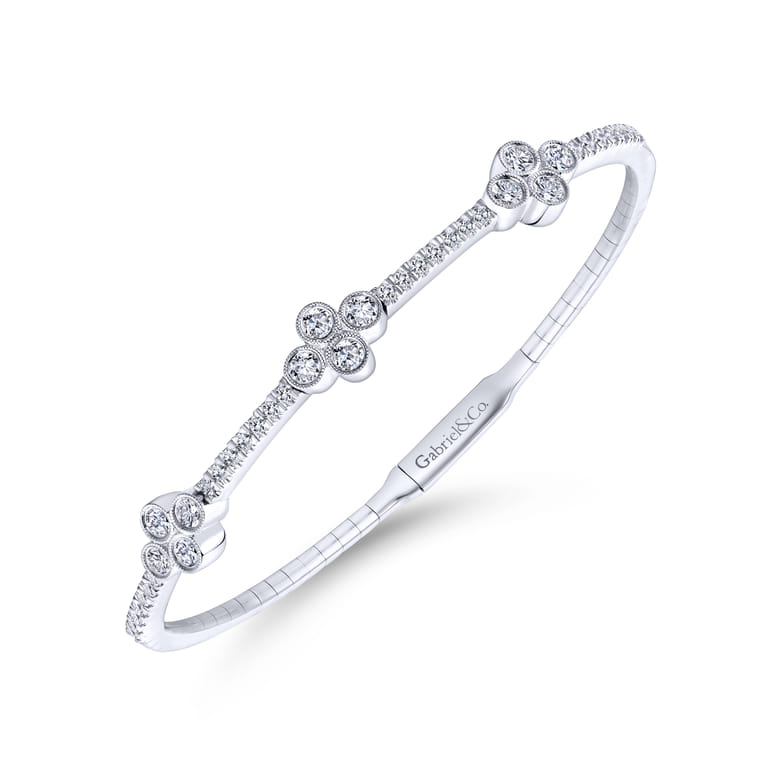 14K White Gold Bangle with Quatrefoil Diamond Stations - 1.1 ct - Shot 2