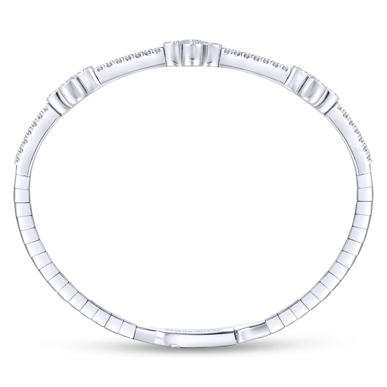 14K White Gold Bangle with Quatrefoil Diamond Stations - 1.1 ct - Shot 3